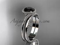 wedding photo -  14kt white gold wedding ring, engagement set with a Black Diamond center stone ADLR389S