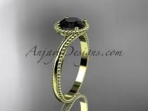 wedding photo -  14kt yellow gold wedding ring, engagement ring with a Black Diamond center stone ADLR389