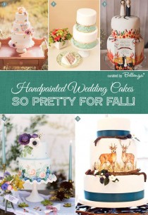 wedding photo - Handpainted Wedding Cakes: So Pretty For Fall!