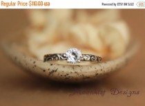 wedding photo - ON SALE Romantic White Sapphire Smoke Swirl Engagement Ring in Sterling Silver - Pattern Band - Commitment Ring, Promise Ring