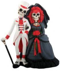 wedding photo - Halloween Love Never Dies Bride Groom Day of the Dead Gothic Wedding Cake Toppers-All Year Skull Goth Resin Romantic Skeleton Figurines-CR2