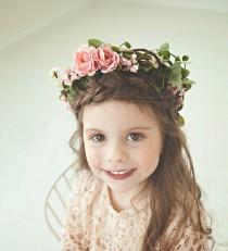 wedding photo - Flower Crown, Flower Girl, Bohemian Flower Crown, Photo Prop Flower Crown, Blush Greenery Flower Crown, Rose Bohemian Headpiece