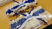wedding photo - star wars wedding garter set ivory and blue starwars garter set May the force be with you.