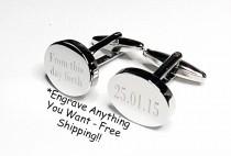 wedding photo - Silver OVAL Engraved, Wedding Cufflinks, Personalised Date, Always and Forever, groom cufflinks, best man, usher, Custom Cufflinks