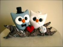wedding photo - Owl love on a branch custom wedding cake topper