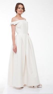 wedding photo - White Wedding Dress Long Open Shoulders Flared Dress Bridesmaid Floor Length.