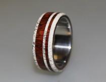 wedding photo - Titanium Ring With Cocobolo Wood and Deer Antler Inlay, Wood Ring, Antler Ring, Titanium Wedding Band, Mens Band