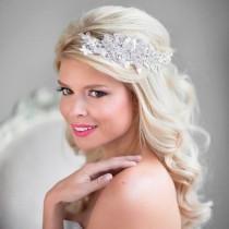 wedding photo - Wedding Hair Accessory, Rhinestone Bridal Head Piece, Lace Head Piece