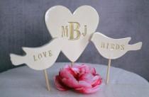 wedding photo - PERSONALIZED Heart Wedding Cake Topper with Love Birds