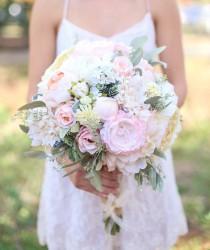 wedding photo - Silk Bride Bouquet Cream and Pale Pink Roses and Peonies Wildflowers Natural Bouquet Shabby Chic Vintage Inspired Rustic Wedding Keepsake