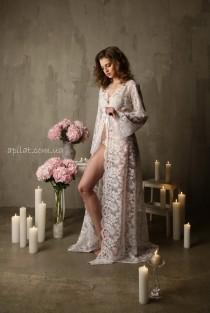 wedding photo - Long Lace Bridal Robe F3(Lingerie, Nightdress), Bridal Lingerie, Wedding Lingerie, Honeymoon, Sleepwear, Christmas Gifts, For Her, For Woman