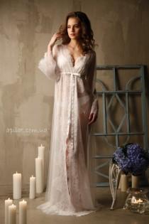 wedding photo - Lace-trimmed Tulle Bridal Robe F14(Lingerie, Nightdress), Bridal Lingerie, Wedding Lingerie, Honeymoon, Sleepwear, Christmas Gifts, For Her
