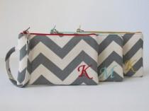wedding photo - Personalized Bridesmaid Gift , Monogram Wristlet Wallet, Embroidered iPhone Pouch,Phone Wallet, Chevron, You Choose Colors