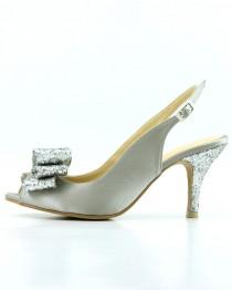 wedding photo - Silver Wedding Shoes, Silver Platinum Wedding Shoes, Silver Glitter Slingback Bridal Shoes, Silver Satin Wedding Shoes, Silver Slingback
