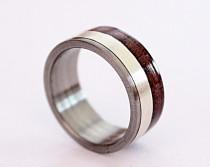 wedding photo - Titanium Ring, Women's titanium wedding band, 925 silver ring, amaranth wood ring, Amaranth wood and Silver Inlay