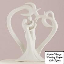 wedding photo - Tropical Breeze Bride and Groom Themed Wedding CakeToppers-Glazed Porcelain Natural White Couple Romantic Beach Themed Figurines Decoration