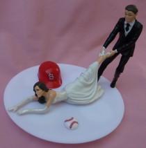 wedding photo - Wedding Cake Topper St. Louis Cardinals Saint Cards G Baseball Themed w/ Bridal Garter Humorous Sports Fans Bride Groom Unique Funny Top