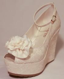 wedding photo - Wedding , Wedding Shoes, Bridal Wedge Shoes,Bridal Shoes, Bridal Platform Wedges, Bridal Wedge Shoes, Ivory Wedding Shoes, Ivory Lace Wedges