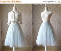wedding photo - Ladies Gray Skirt. Tea length Tulle skirt. Midi Skirt. Pleated Skirt. Party Tutu Skirts. Occasion Skirt. Custom Size. 2015 New Autumn Design