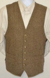 wedding photo - Mens Vest, herringbone in wool tweed, 100% acetate lined , AC Ashworth & Company formal wear, custom fit, two welt pockets, handmade in USA