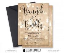 wedding photo - BOKEH BRUNCH & BUBBLY Invitation Champagne Bridal Shower Gold Sparkle Printable Black Calligraphy Free Shipping or DiY Printable - Mila