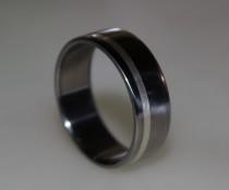 wedding photo - Titanium Ring, Mens Titanium Wedding Band, Sterling Silver Ring, Silver Ring