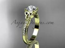 wedding photo -  14kt yellow gold diamond celtic trinity knot wedding ring, engagement ring with a "Forever One" Moissanite center stone CT7391
