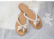 wedding photo - Wedding Sandals With Pearls and Rhinestone Custom Made