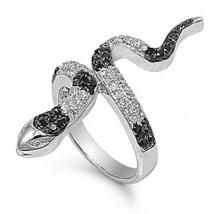 wedding photo - Micro Pave Black White Snake Ring Solid 925 Sterling Silver Jet Black Diamond CZ Sparkling Clear Crystal CZ Snake Ring Snake Jewelry