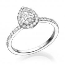 wedding photo - Pear Engagement Ring, 14K White Gold Ring, 0.7 CT Diamond Ring, Halo Engagement Ring, Pear Shaped Ring, Halo Ring
