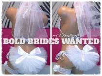 wedding photo - Bride Bling Bikini Veil with "I Do" Charm & Satin Bow by myTALEfeathers® - Booty Veil - Bride Bling - Bachelorette Party - Cruise -Honeymoon
