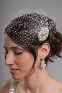 wedding photo - Cage-Cap Birdcage Veil, Flapper Style Veil, Rhinestone Headpiece - Contessa