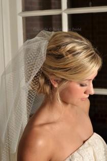 wedding photo - Bridal Veil - Tulle and Russian Net Shoulder Veil with Swarovski Crystals- Ivory or White