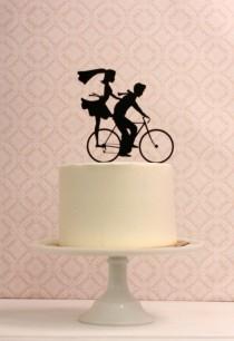 wedding photo - Wedding Cake Topper with Bride and Groom Silhouettes on Bike - Bicycle Silhouette Cake Topper
