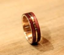 wedding photo - Wood ring for men amaranth wood and bronze ring unisex ring