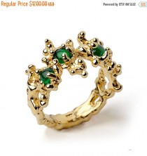 wedding photo - 20% off SALE - BETWEEN THE Seaweeds 14k Gold Emerald Ring, Natural Emerald Ring, Unique Gold Ring, Green Emerald Ring