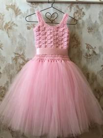 wedding photo - Pink flower girl tutu dress, birthday tutu dress, crochet tutu dress, corset tutu dress