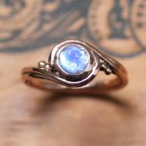 wedding photo - Rose gold moonstone ring - unique engagement ring with rainbow moonstone - swirl band - artisan ring Pirouette ring - custom made to order