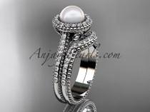 wedding photo -  14k white gold diamond pearl engagement set AP101S