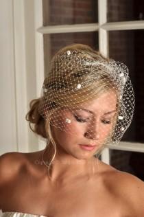 wedding photo - IVORY Bircage Veil - Russian Dot Net Bridal Birdcage - READY to SHIP