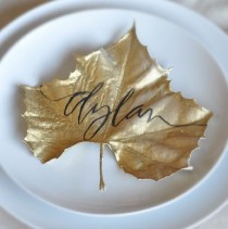 wedding photo - Thanksgiving: Gold Leaf Place Card (Taryn Cox The Wife)