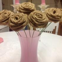 wedding photo - 15-Natural Burlap Roses on Stems-Set of 15 Roses-Burlap Wedding-Rustic Wedding-Shabby Chic-Home Decor-Receptions-Pary