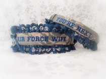 wedding photo - Military garter set - Air Force Wedding Garters - Personalized Embroidered Garters - Air Force Wife Garters.