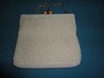 wedding photo - Vintage Empire Made White & Ivory Beaded Evening Bag/Purse with Diamond  Design - 1960s - Ideal Bridal/Cruise/Prom/Races
