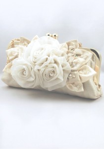 wedding photo - Light Gold Silk Bridal Clutch ABIGALE, decorated with Swarovski crystal and pearls