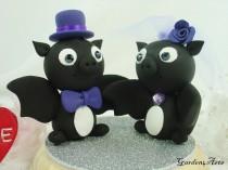 wedding photo - Custom Wedding Cake Topper--Love Bat Couple with Circle Clear Base - for Halloween Theme Wedding
