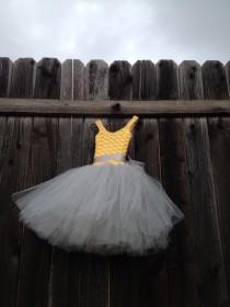 wedding photo - Yellow and gray flower girl tutu dress, birthday tutu dress, crochet tutu dress, toddler tutu dress, baby tutu dress