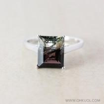 wedding photo - Moss Green and Smokey Violet Tourmaline Engagement Ring - 925 Sterling Silver