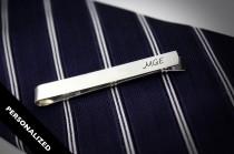 wedding photo - Personalized Tie Clip monogram, sterling silver tie clip engraved bride to groom gift, wedding tie clip