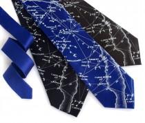 wedding photo - Galaxy necktie. Night sky constellation print tie. Men's celestial, star chart tie. Ice blue print. Your choice of tie colors.
